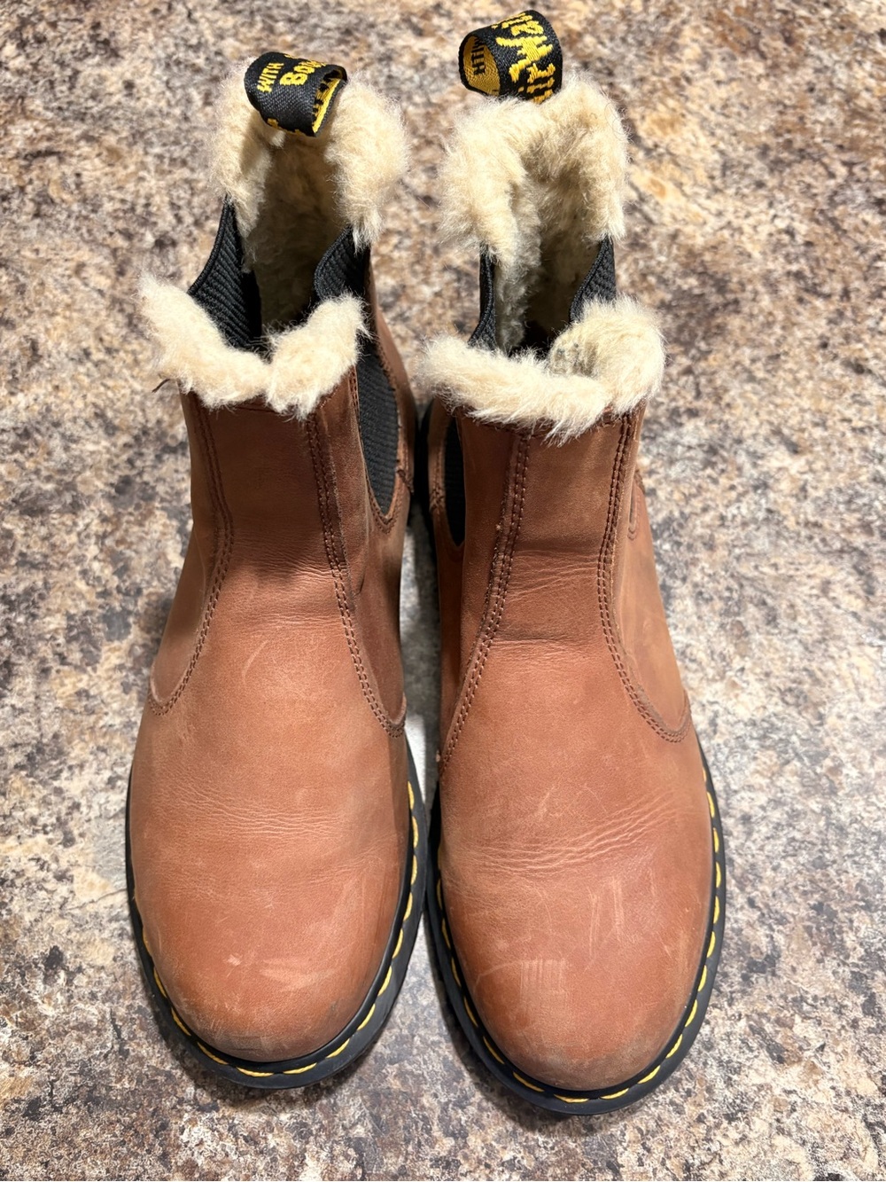 Dr. Martens Brown Leather Fur-Lined Chelsea Booties